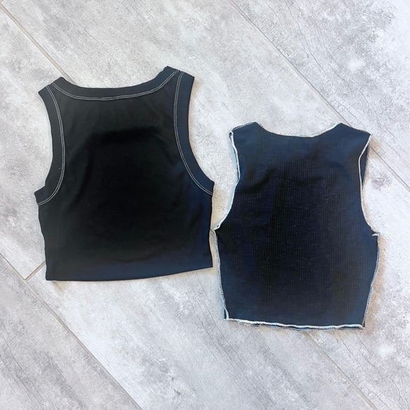 Princess Polly Black Ribbed Crop Top Sleeveless Tank Top Two Pack Women's - Picture 8 of 8